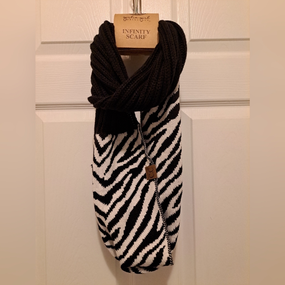 Girlie Girl Black and White Zebra Infinity Scarf